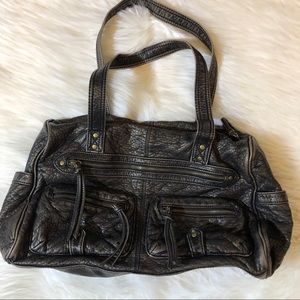 Decree | Moto Distressed Gold & Brown Shoulder Bag